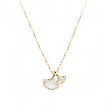 🍂【Ginkgo Leaf Necklace】925 Sterling Silver Pendant | CZ & Shell Accents | Dainty Adjustable Choker