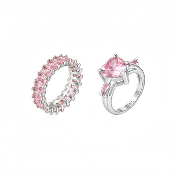 Dainty Pink Heart Ring for Women | Rose Gold Plated Brass + Cubic Zirconia | Unique Stackable Midi Ring | Size 6/7