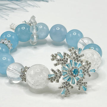 Aquamarine White Azeztulite Clear Quartz Bracele