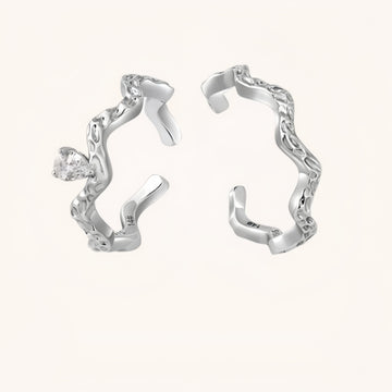 Wave-Textured Stackable Rings Set | Sterling Silver Plated Adjustable Bands | Cubic Zirconia Minimalist Rings | Dainty Layering Jewelry