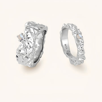 Sculptural Gold-Plated Ring Set | Moonstone Accents | Thin & Wide Stackable Rings | Birthday Gift