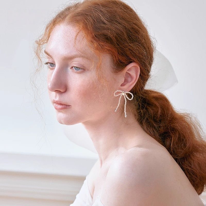 Coquette x Blokecore Pearl Bow Earrings | Gold-Plated Sterling Silver Hooks | Dainty & Edgy Hybrid Design | Gift for Her