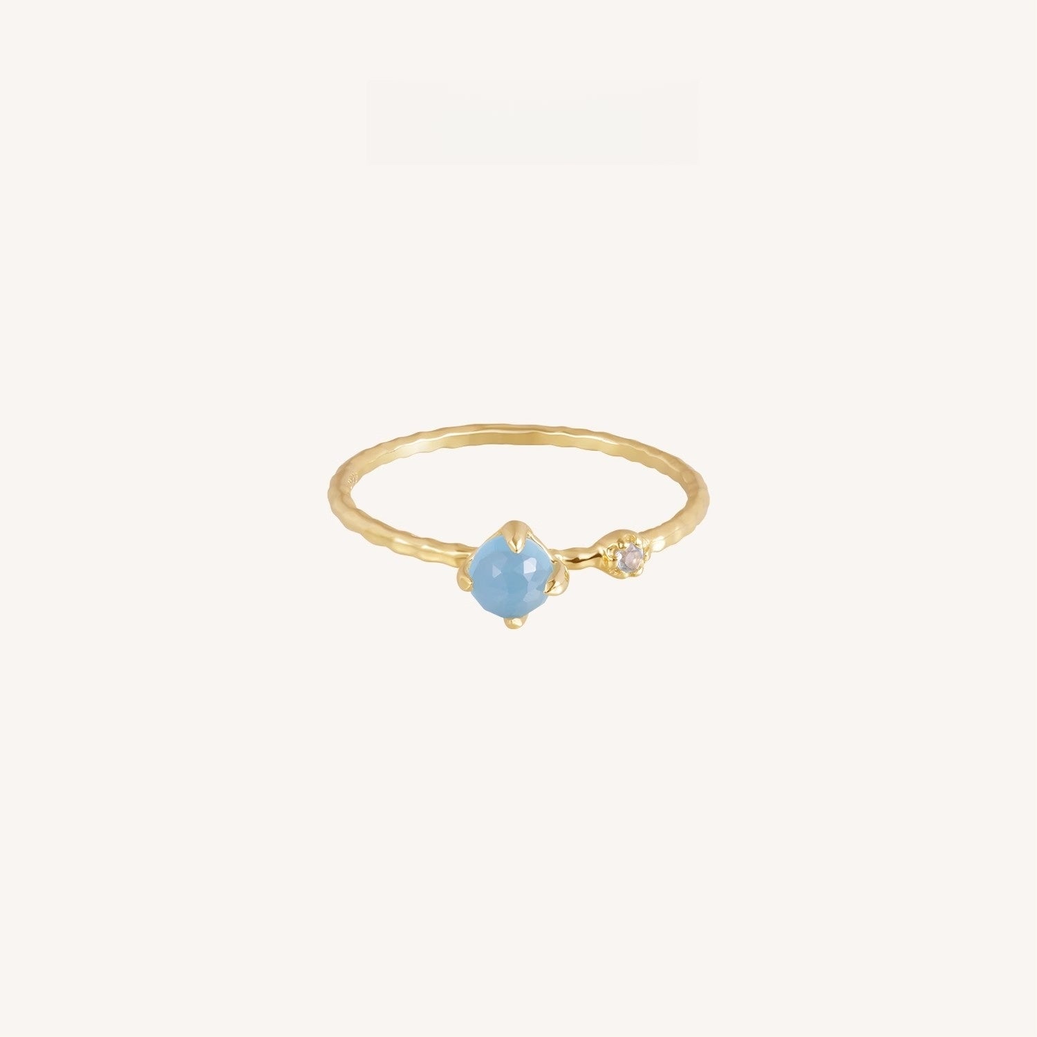 Dainty Blue Chalcedony & Topaz Ring | S925 Sterling Silver Gold-Plated | Handcrafted Stackable Ring | Gift for Her/Mom