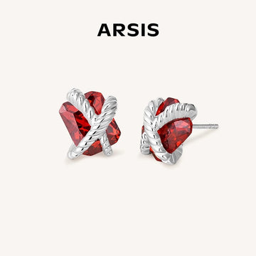 Sugar Cube Stud Earrings" S925 Silver Posts | K Gold Plated | Luxe Minimalist Red CZ Earrings for Women