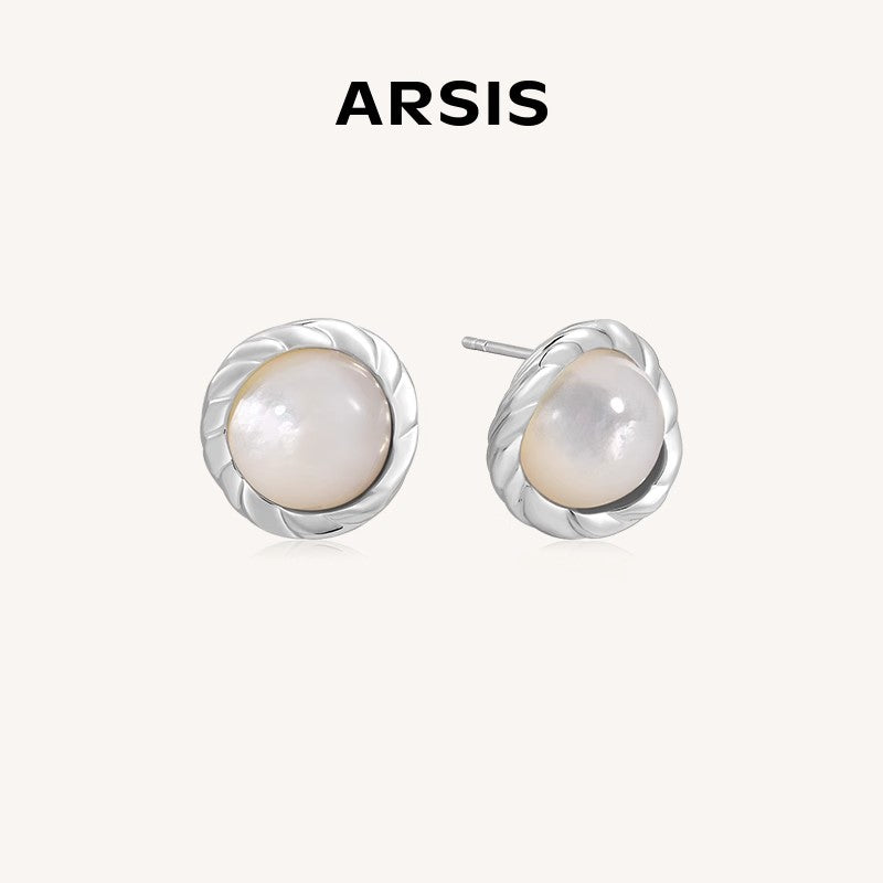 "Moonlight Mother-of-Pearl Studs" 925 Silver Posts | K Gold Plated | Minimalist & Dainty Earrings
