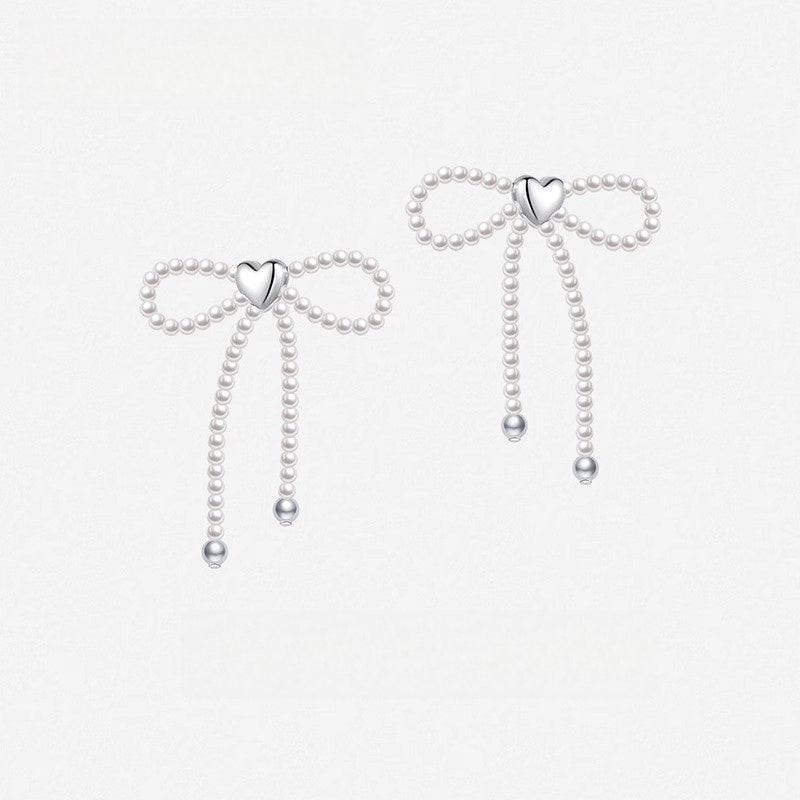 Coquette x Blokecore Pearl Bow Earrings | Gold-Plated Sterling Silver Hooks | Dainty & Edgy Hybrid Design | Gift for Her