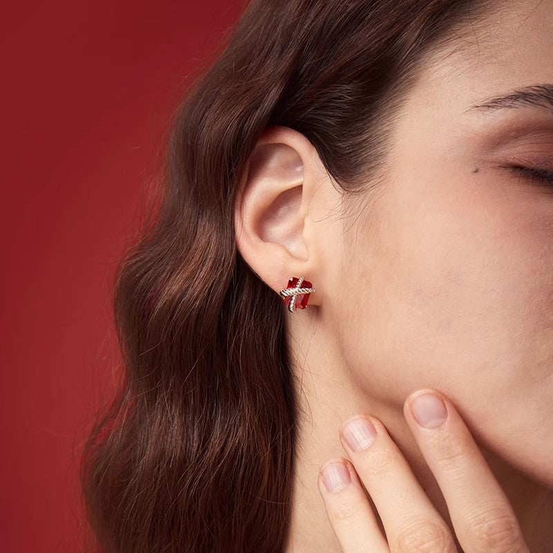 Sugar Cube Stud Earrings" S925 Silver Posts | K Gold Plated | Luxe Minimalist Red CZ Earrings for Women