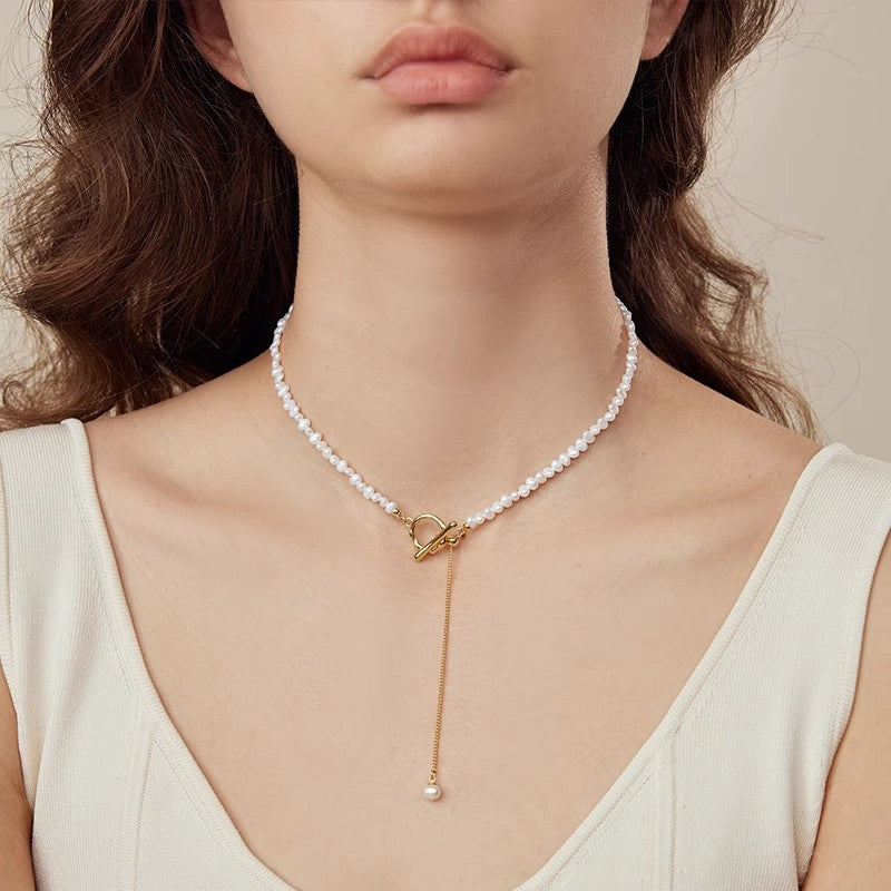 Baroque Pearl Y-Necklace K Gold Plated | OT Clasp | Adjustable Minimalist Chain for Women
