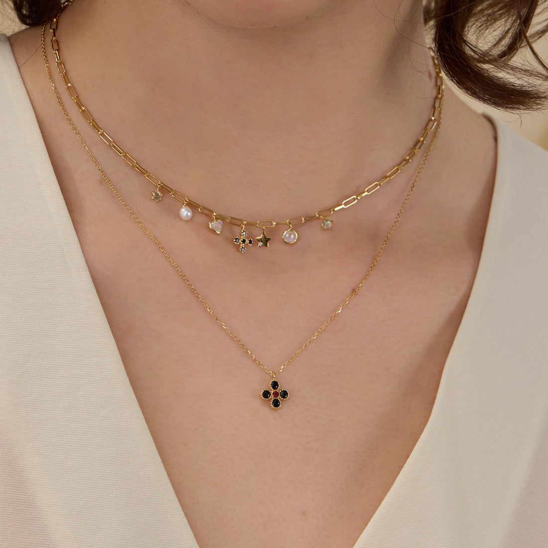 "Lucky Clover" Collection Necklace — 18" Adjustable Sterling Silver & Gold-Plated Choker