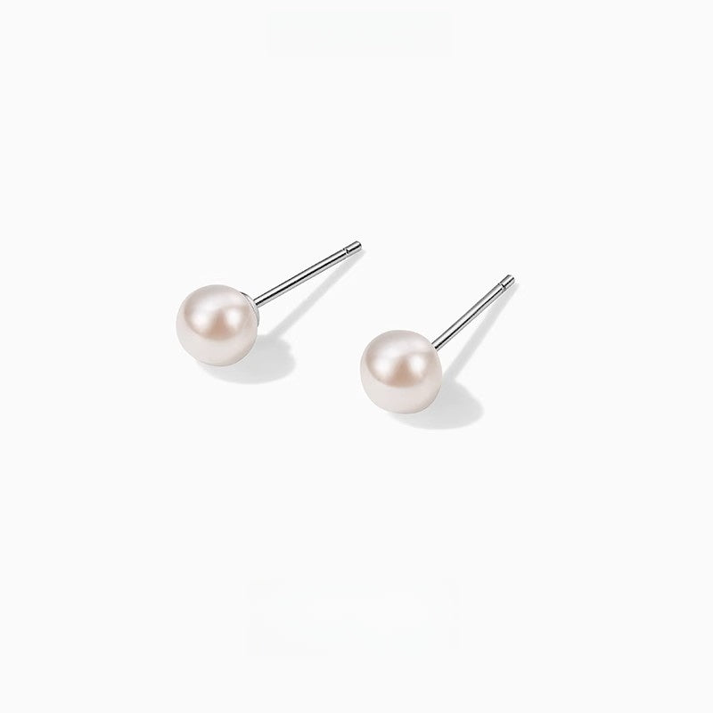 Natural Pearl Earrings 925 Silver Posts | White Gold Plated | 4mm Freshwater Pearls | Hypoallergenic Studs