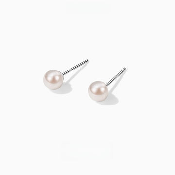 Natural Pearl Earrings 925 Silver Posts | White Gold Plated | 4mm Freshwater Pearls | Hypoallergenic Studs
