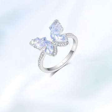 🦋【Crystal Butterfly Ring】Adjustable Open Band Ring |platinum-Faceted Crystal + Faceted Beads | Dainty Stackable Ring | Size 6