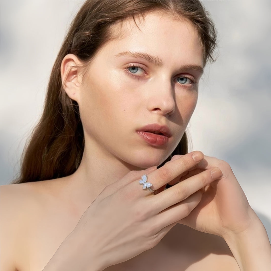 🦋【Crystal Butterfly Ring】Adjustable Open Band Ring |platinum-Faceted Crystal + Faceted Beads | Dainty Stackable Ring | Size 6