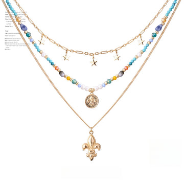 Boho Beach Layered Necklace Set | Freshwater Pearls & Colorful Glass Beads | Adjustable 3-Piece Chains
