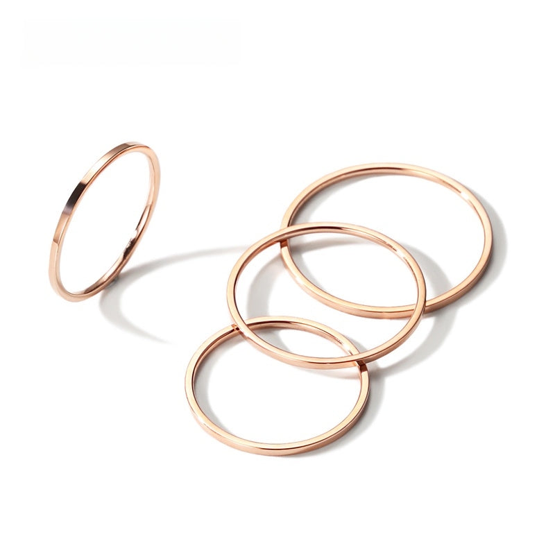 Rose Gold Minimalist Ring Set | Titanium Steel Knuckle Rings | Dainty Stackable Pinky Rings (Size 4-8)