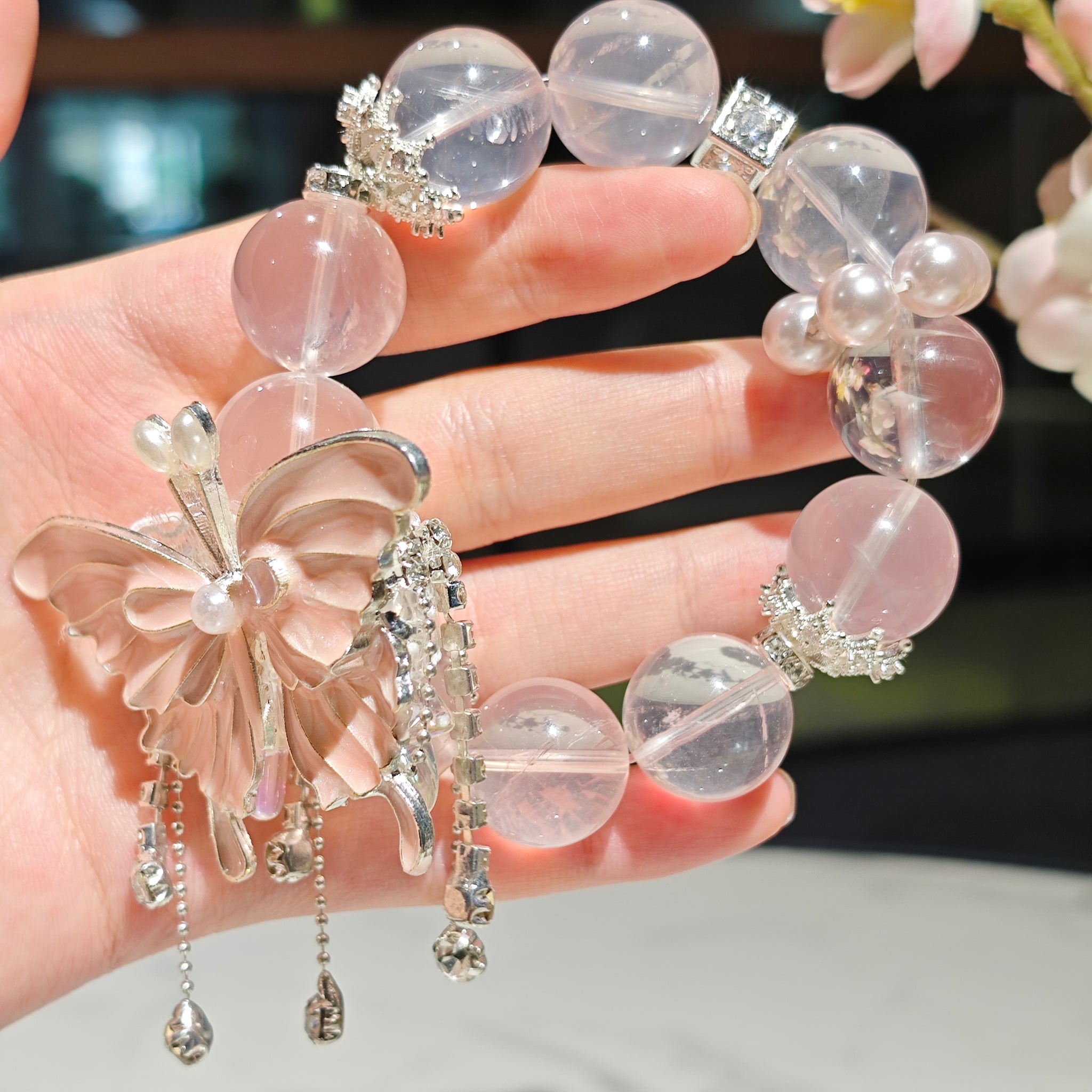 Natural Rose Stone DIY British Crystal Bracelet 14mm