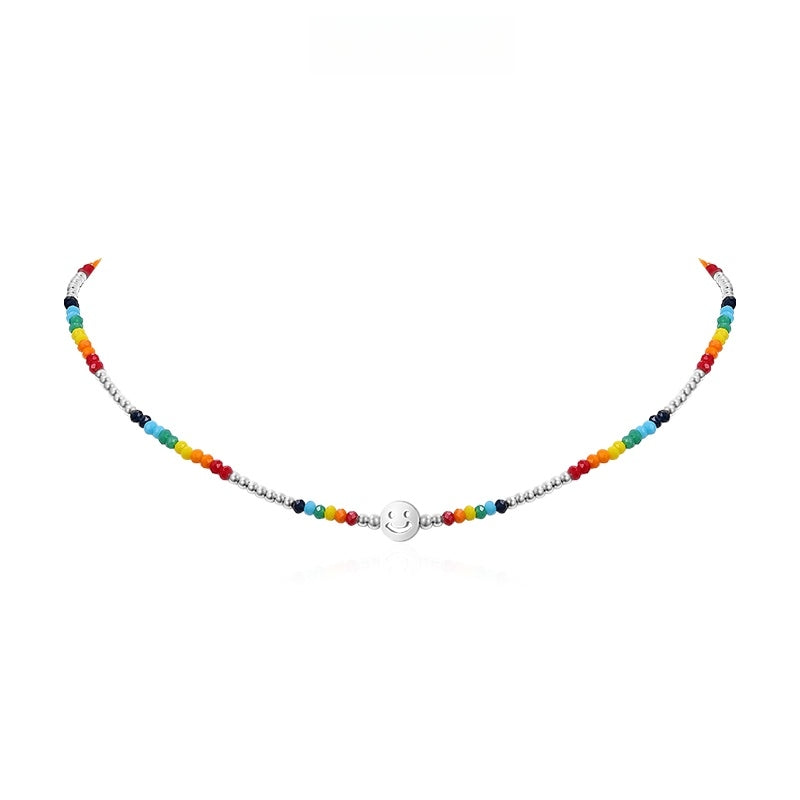 Dopamine Smiley Beaded Necklace | Rainbow Colorful Adjustable Choker