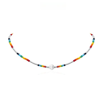 Dopamine Smiley Beaded Necklace | Rainbow Colorful Adjustable Choker