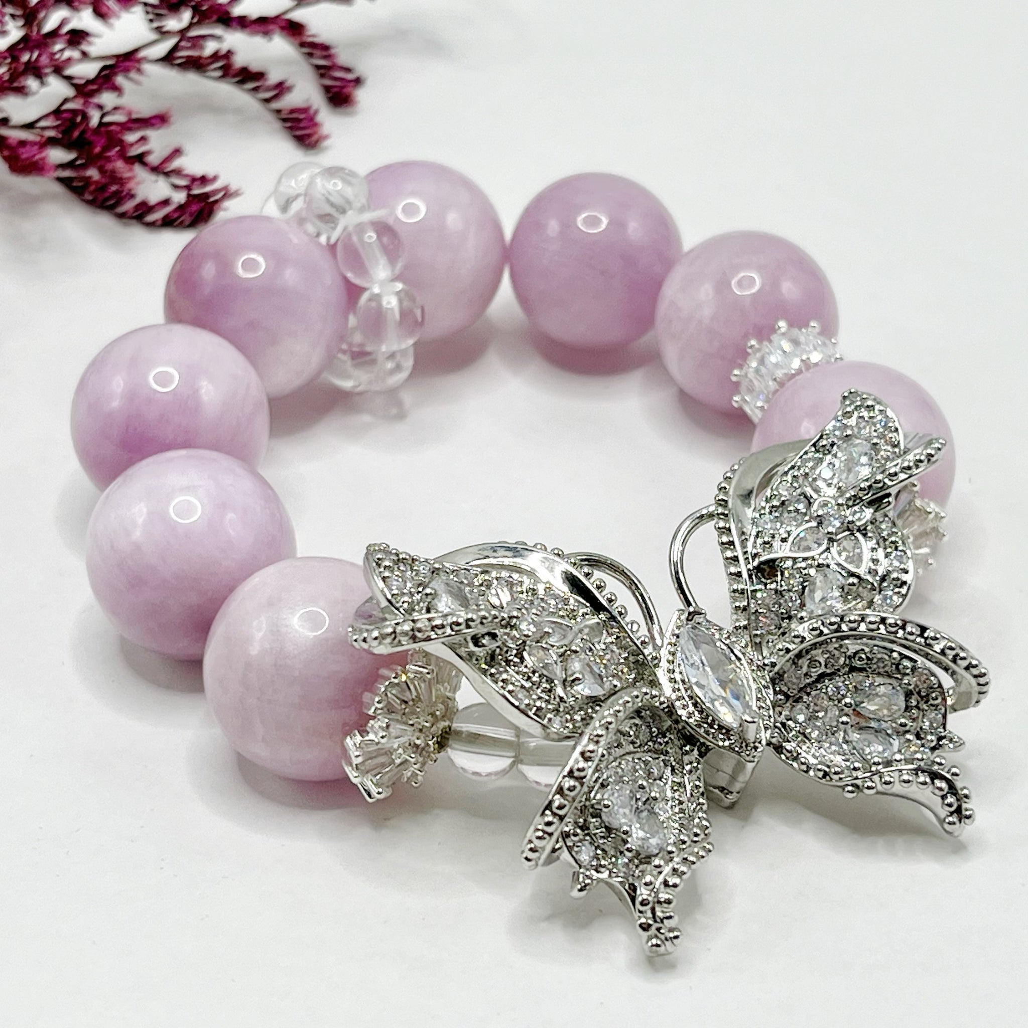 Natural Kunzite Butterfly Bracelet