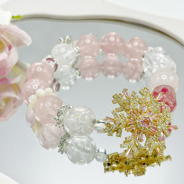 Natural DIY crystal, pink crystal with white snowflake crystal bracelet