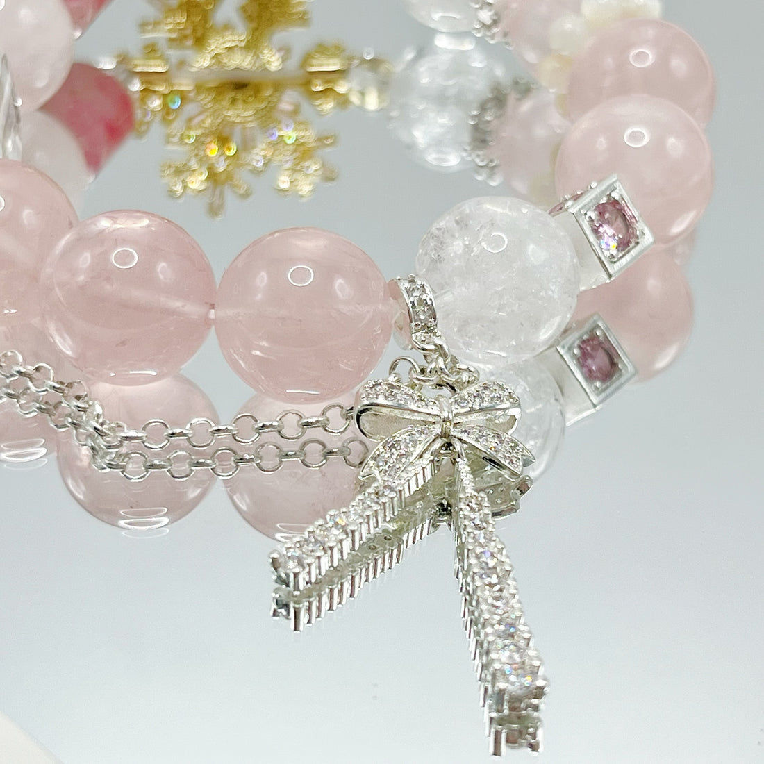 Natural DIY crystal, pink crystal with white snowflake crystal bracelet