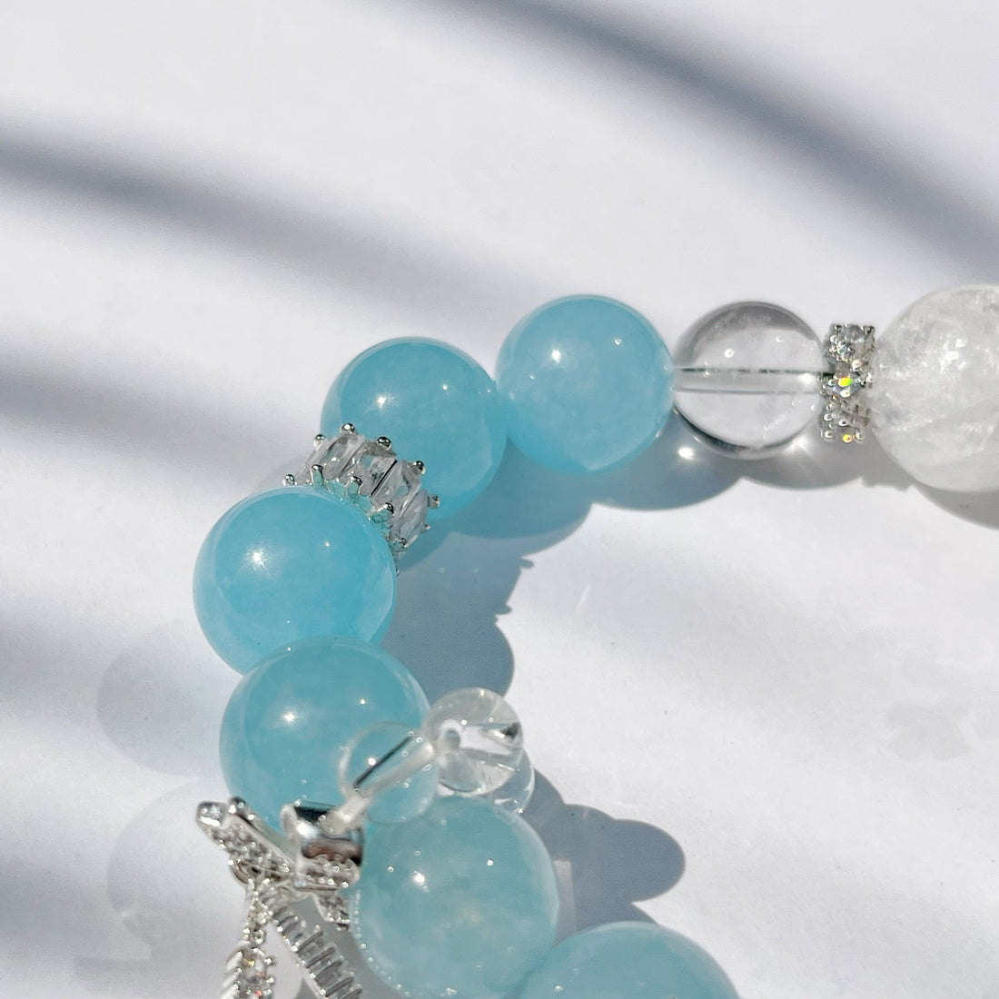 Aquamarine White Azeztulite Clear Quartz Bracele