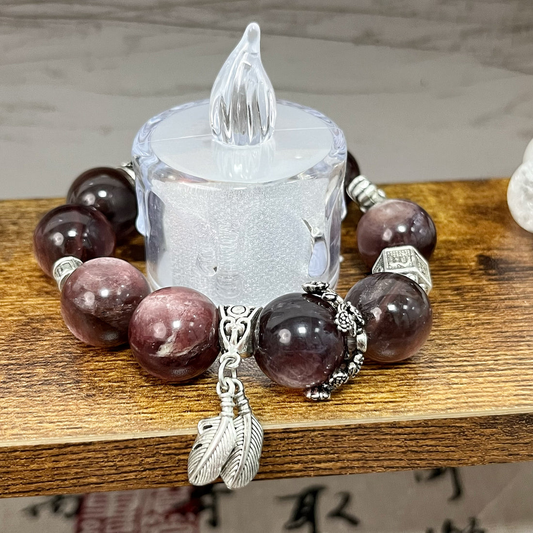 Natural Gem Lepidolite Bead Crystal Bracelet