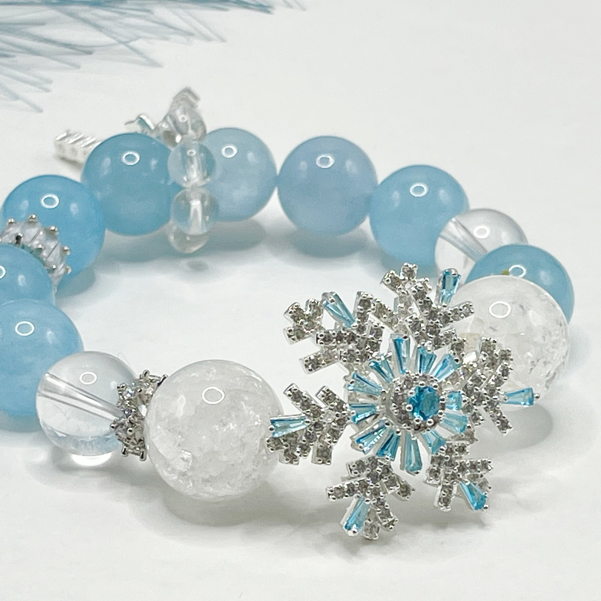 Aquamarine White Azeztulite Clear Quartz Bracele