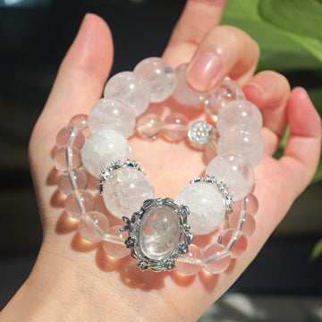 Azeztulite Clear Quartz Bracelet | 8mm+4mm Layered Design