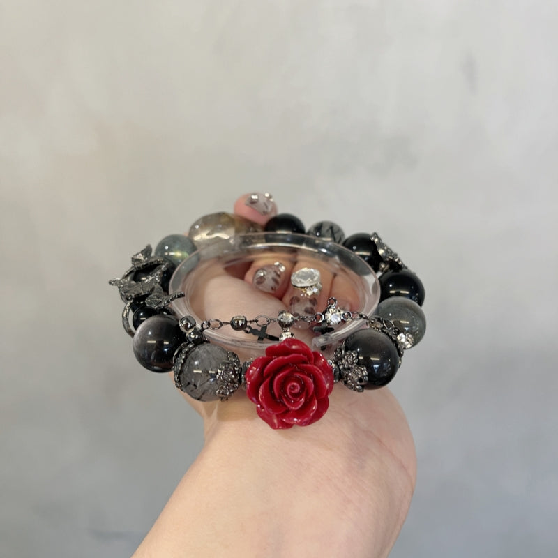 Natural DIY Silver Obsidian Bracelet