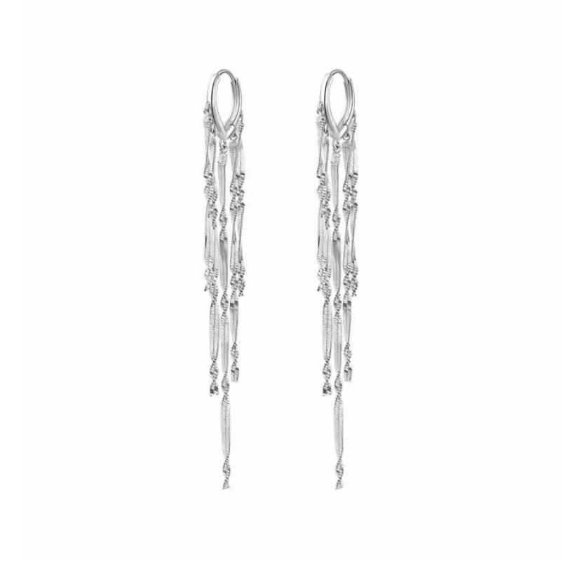 White Gold Tassel Earrings | Art Deco Dangle Earrings for Round Faces