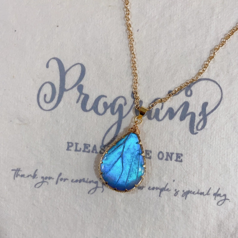 Real Blue Morpho Butterfly Wing Necklace, Pendant Sterling Silver Necklace