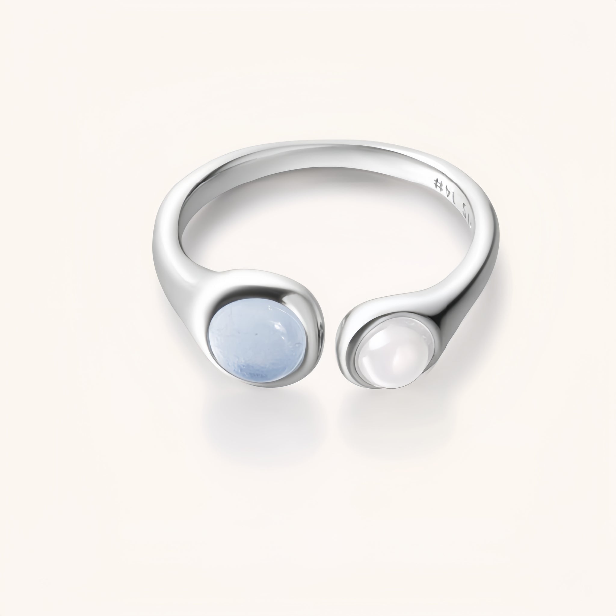Sterling Silver Plated Stackable Rings Set | White Onyx & Aquamarine | Adjustable Single & Double Layer Rings | Minimalist Jewelry Gift