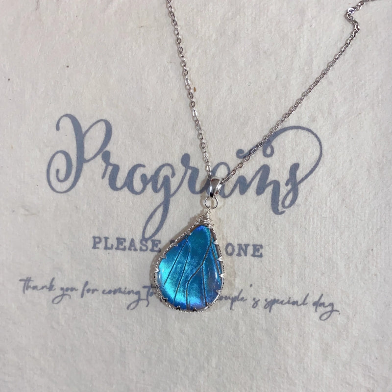 Real Blue Morpho Butterfly Wing Necklace, Pendant Sterling Silver Necklace