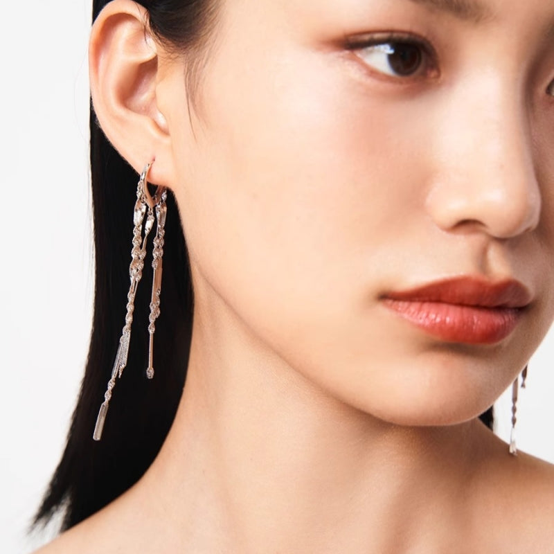 White Gold Tassel Earrings | Art Deco Dangle Earrings for Round Faces
