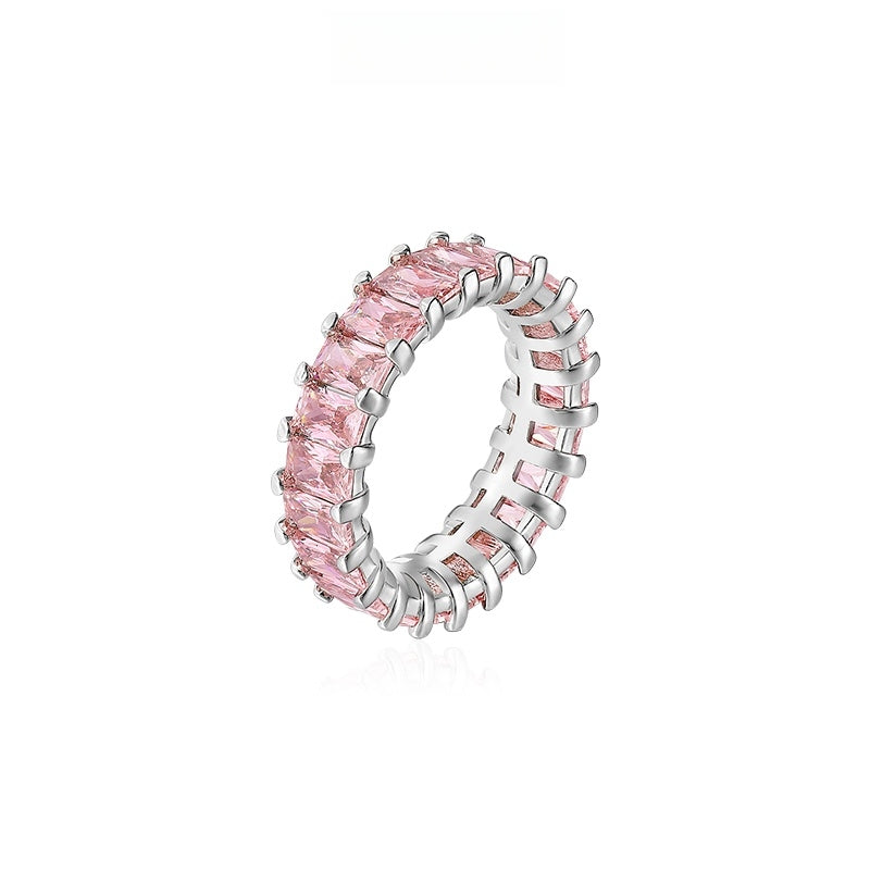 Dainty Pink Heart Ring for Women | Rose Gold Plated Brass + Cubic Zirconia | Unique Stackable Midi Ring | Size 6/7