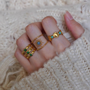 Egyptian style multi-layer ring exotic style niche temperament hollow wide version eight-pointed star light luxury high-end design sense opening