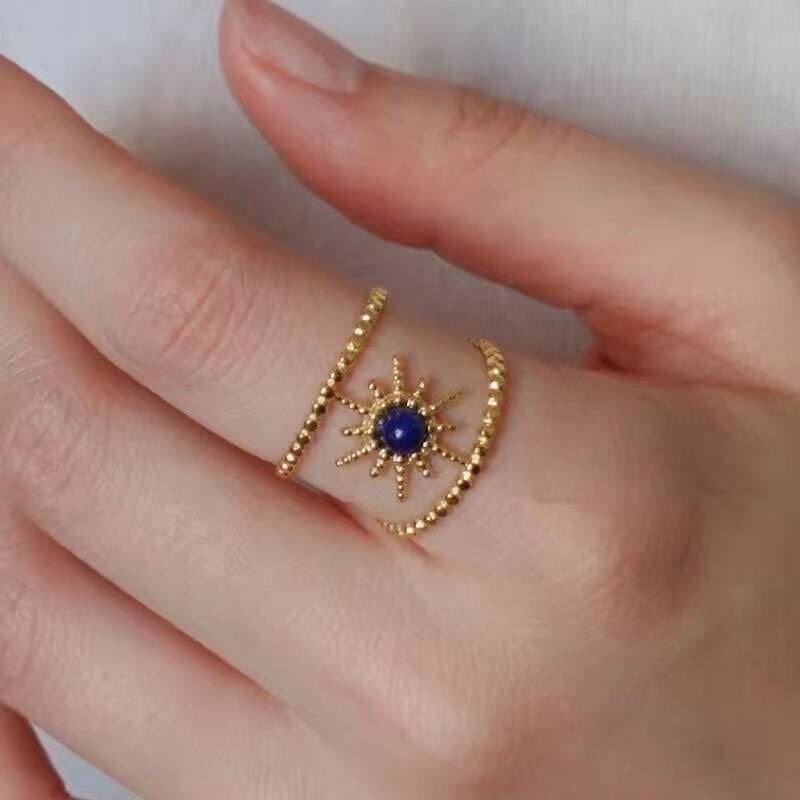 Egyptian style multi-layer ring exotic style niche temperament hollow wide version eight-pointed star light luxury high-end design sense opening